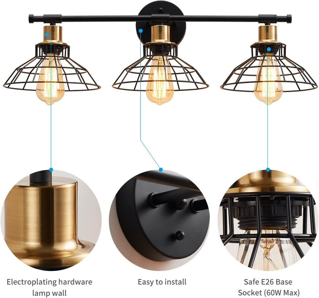 3-Light Black Metal Wall Mounted Bath Vanity Light K8887