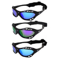 3 Pairs Padded Polarized Sunglasses with Strap Black Frame Blue Purple Green Mirror Lenses Z306462