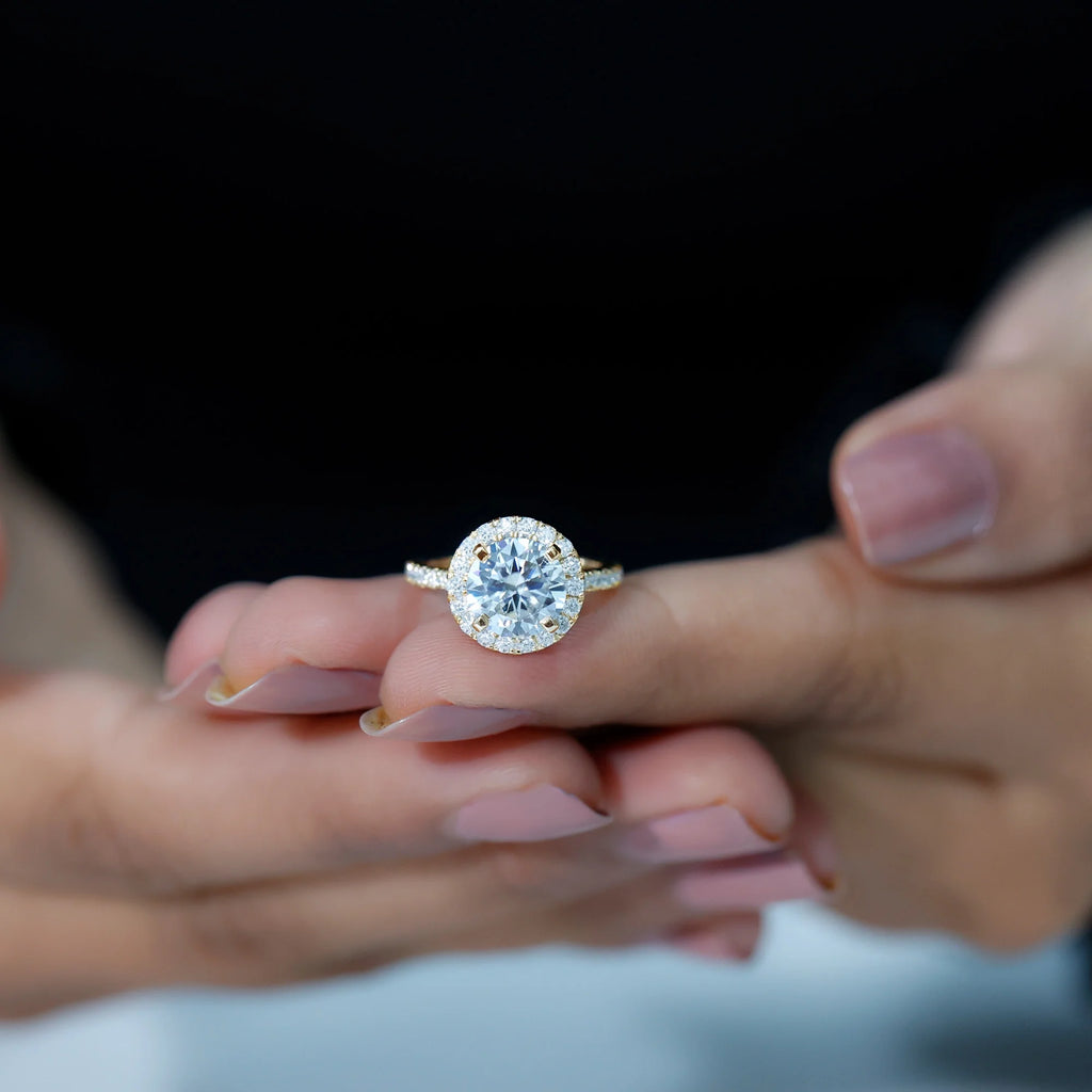 14K Yellow Gold Moissanite Halo Engagement Ring F52011