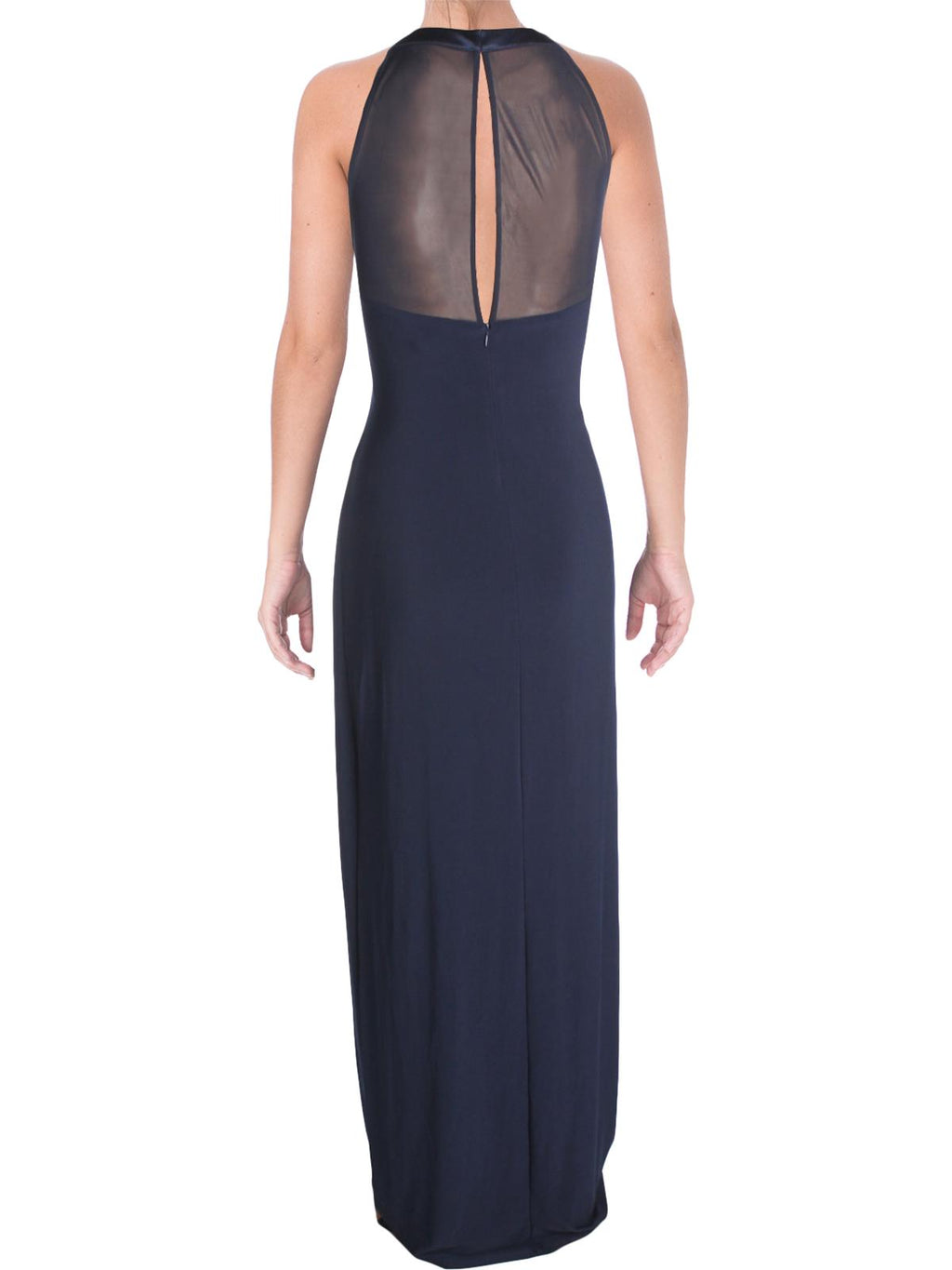 Mesh Back Jersey Column Gown Q8635