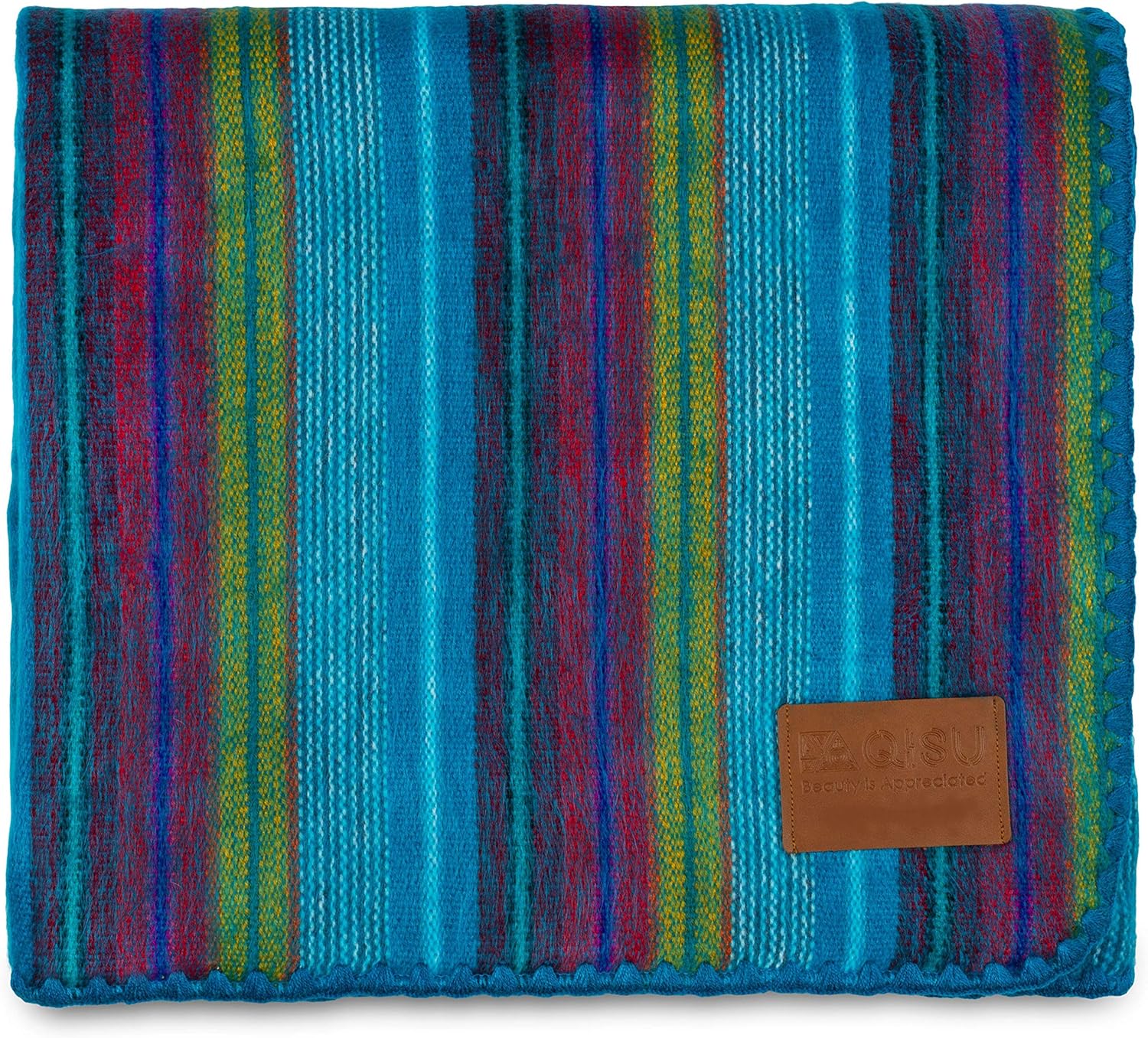 Alpaca Wool Blanket Throw, 85 x 65 inches, Deep Blue Splash V509331