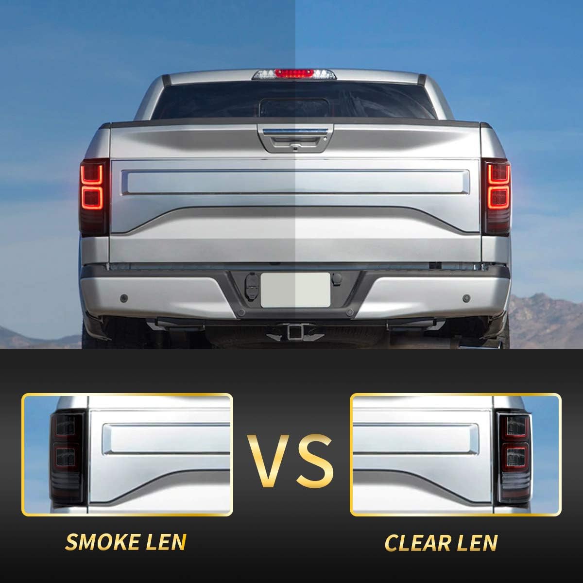 LED Projector Headlights and Clear Tail Lights with Red Turn Signal Lights for Ford F150 2018 2019 2020 V1373