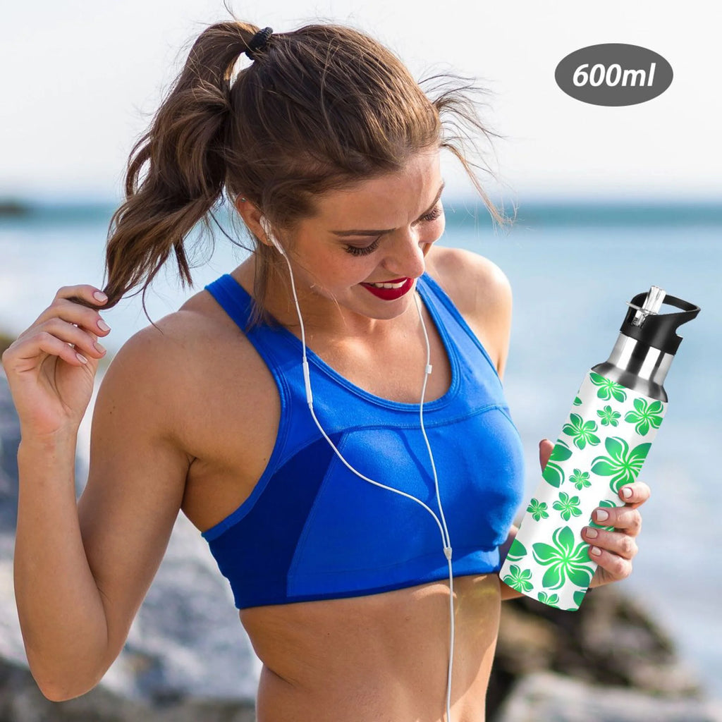 Green Stainless Steel Insulated Water Bottle with Straw Lid D71482