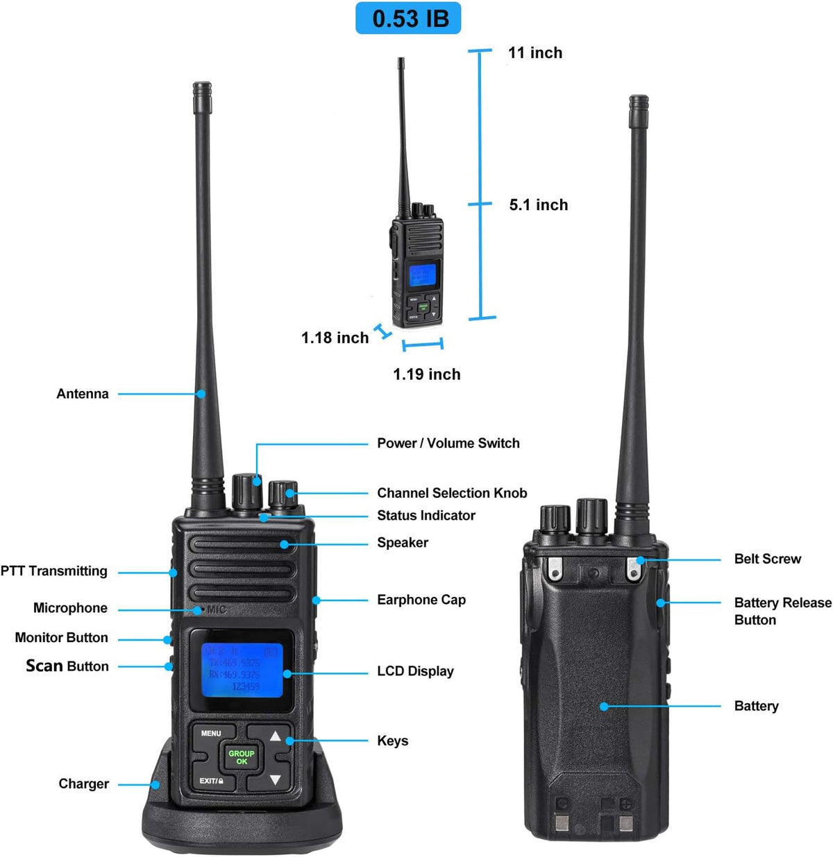 6 Packs UHF Two Way Radio with Earpieces N70262