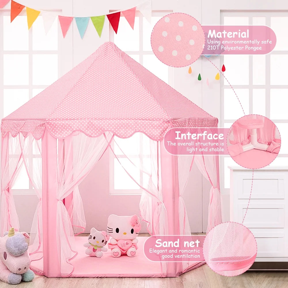Pink Castle Play Tent with Led Lights O70878