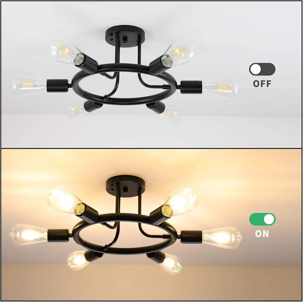 Black 6 Lights LED Semi Flush Mount Ceiling Light U52101