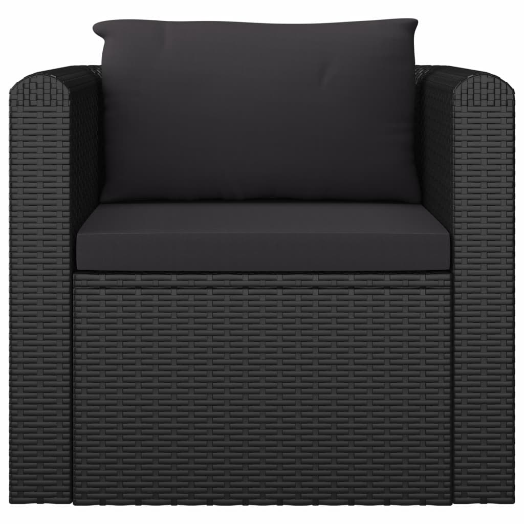 Outdoor Single Sofa with Cushions Black Poly Rattan Patio Sofa Chair E4362