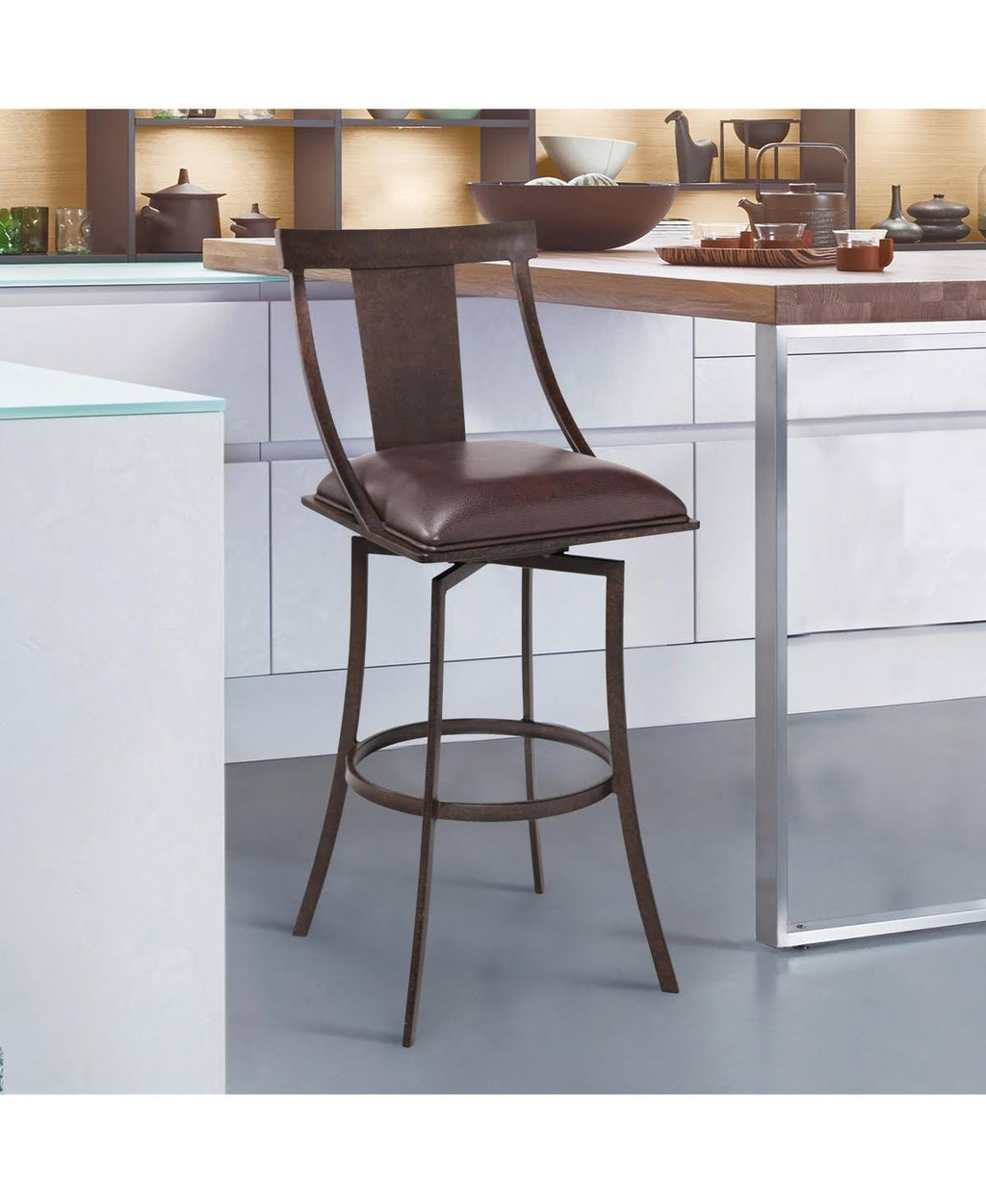 Matte Black Vintage Grey Faux Leather Bar Height Barstool S170