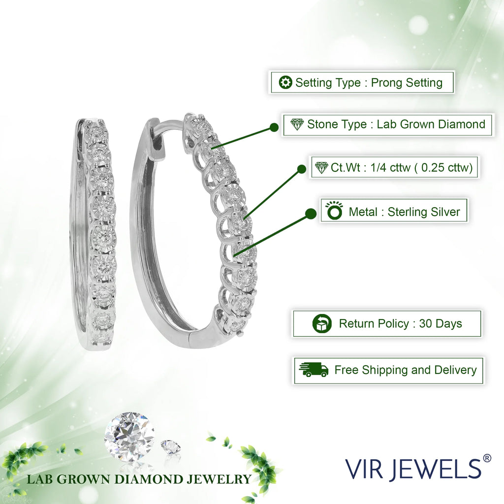 1/4 CTTW Lab Grown Diamond Hoop Earrings 925 Sterling Silver 3/4 Inch M3548