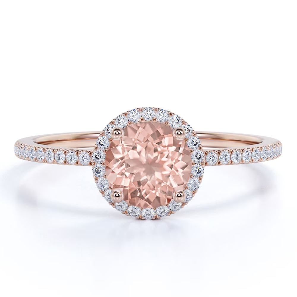 18K Gold Over Sterling Silver Morganite and Moissanite Engagement Ring Q893796