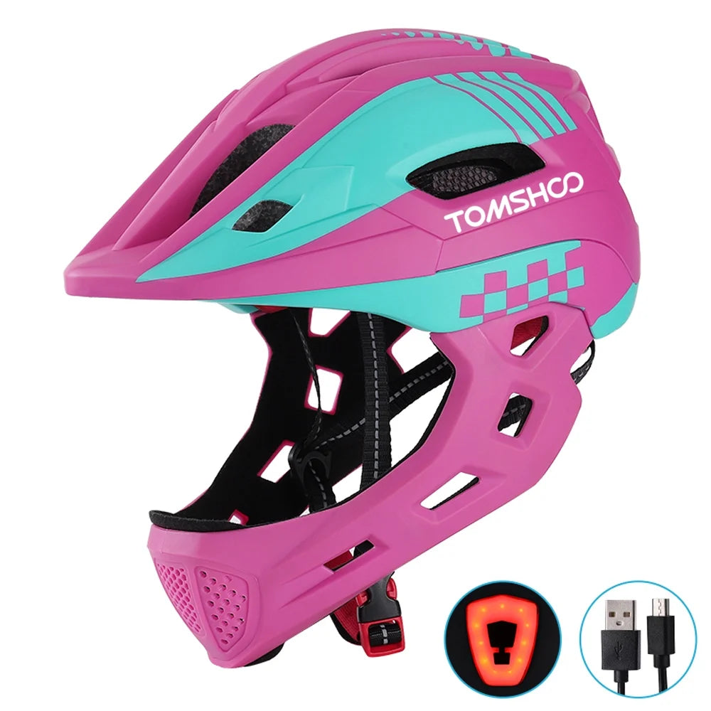 Kid Bike Full Face Helmet with Taillight and Detachable Chin Guard D7108