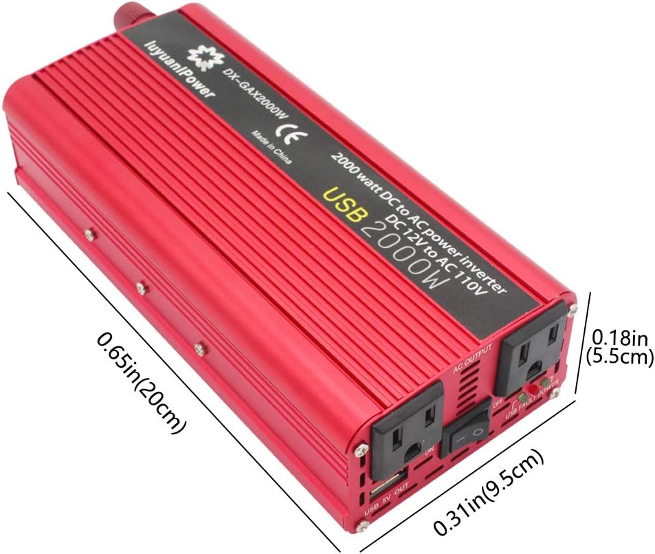Power Inverter 1200W/2000W Peak DC to AC 12V to 110V with 3.1A USB Battery Clips Pack of 2 I19168