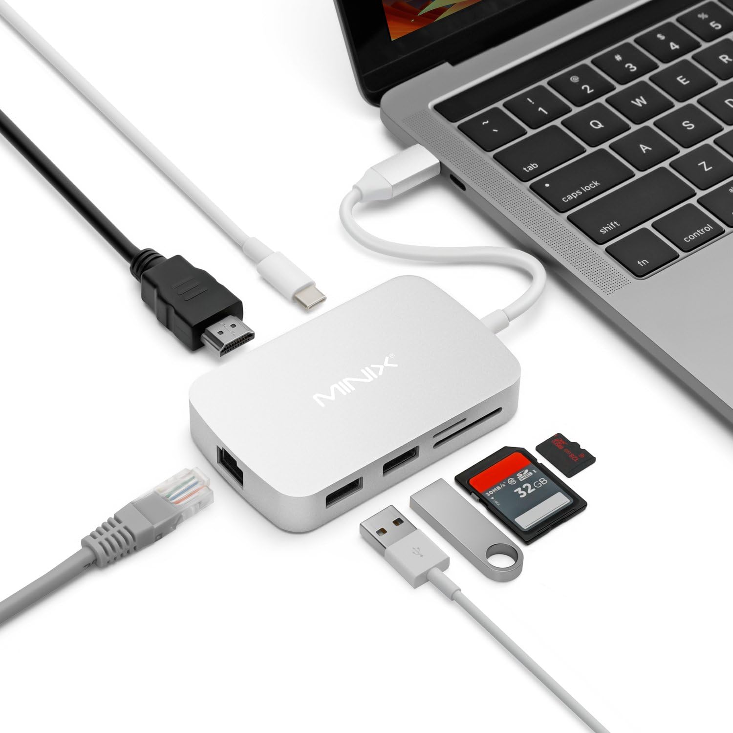 7 in 1 USB-C Multiport Adapter with GLAN, 4K @ 60Hz, 2X USB 3.0, USB-C for Power Delivery, Micro SD and SD Card Readers (Space Gray) Q798422