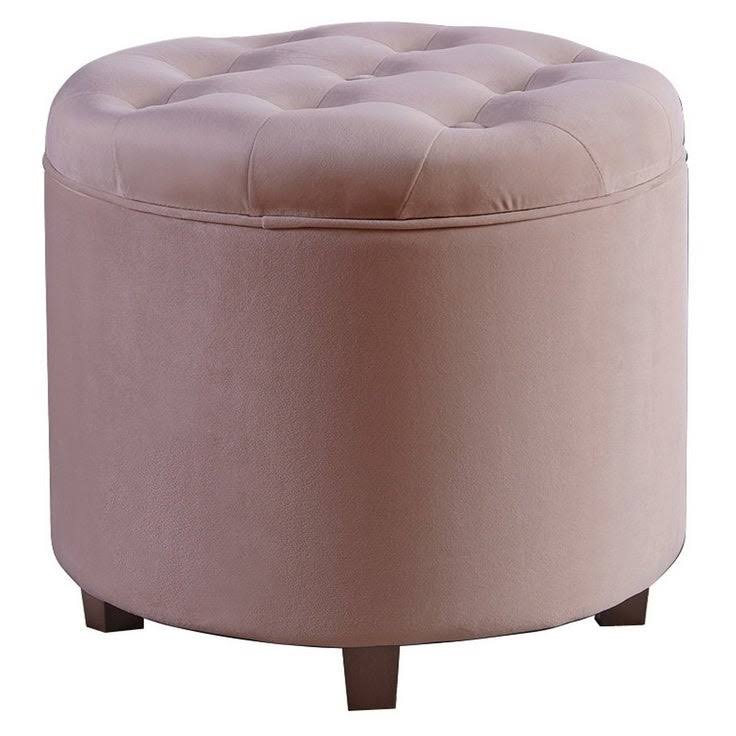 Silver Tufted Velvet Round Storage Ottoman P30694