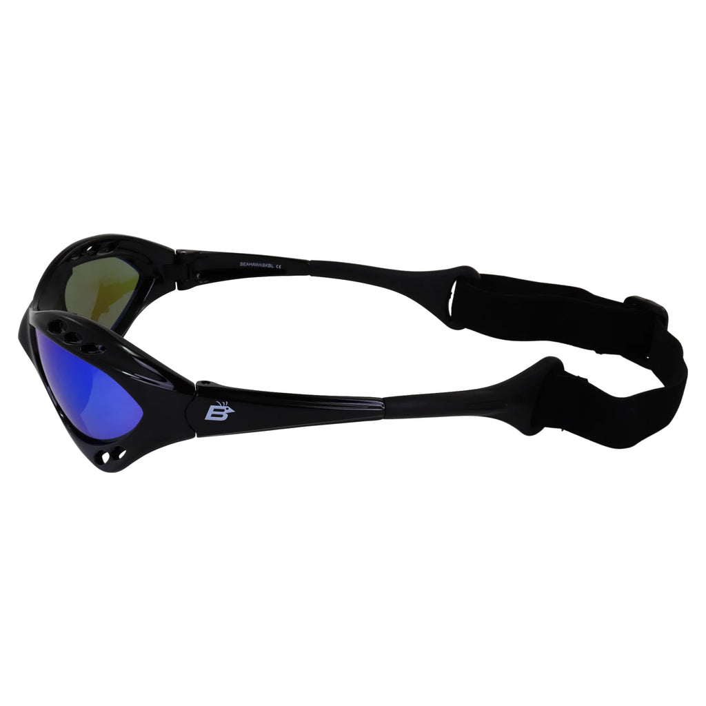 3 Pairs Padded Polarized Sunglasses with Strap Black Frame Blue Purple Green Mirror Lenses Z306462