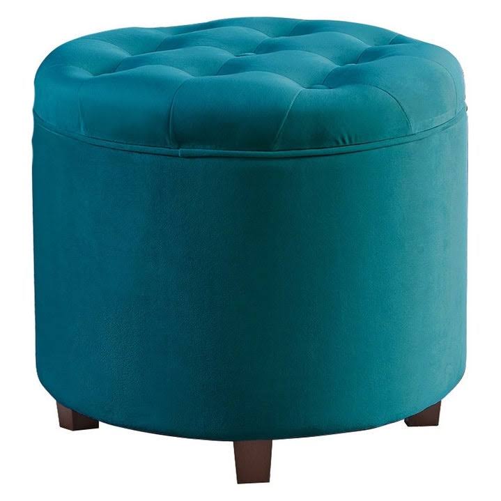 Silver Tufted Velvet Round Storage Ottoman P30694