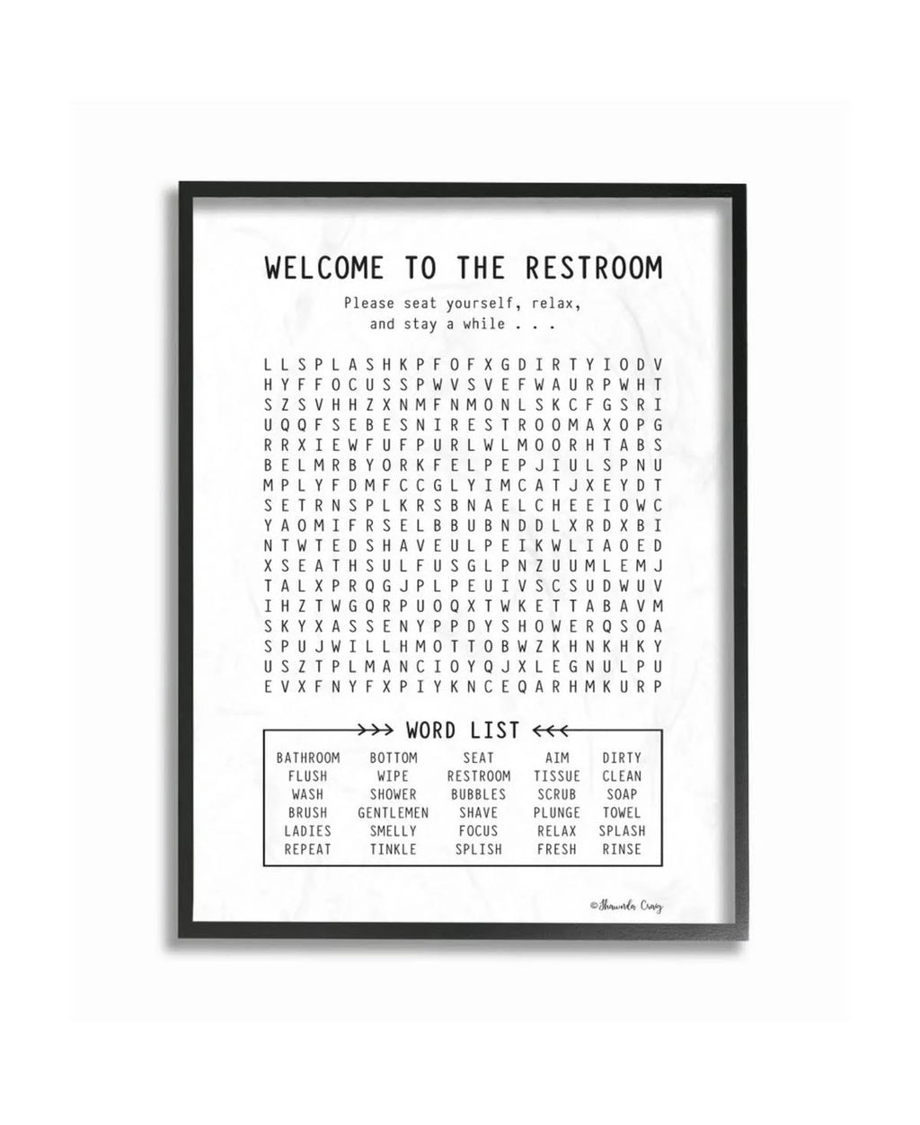 Black and White Restroom Crossword Puzzle Sign N299638