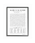 Black and White Restroom Crossword Puzzle Sign N299638