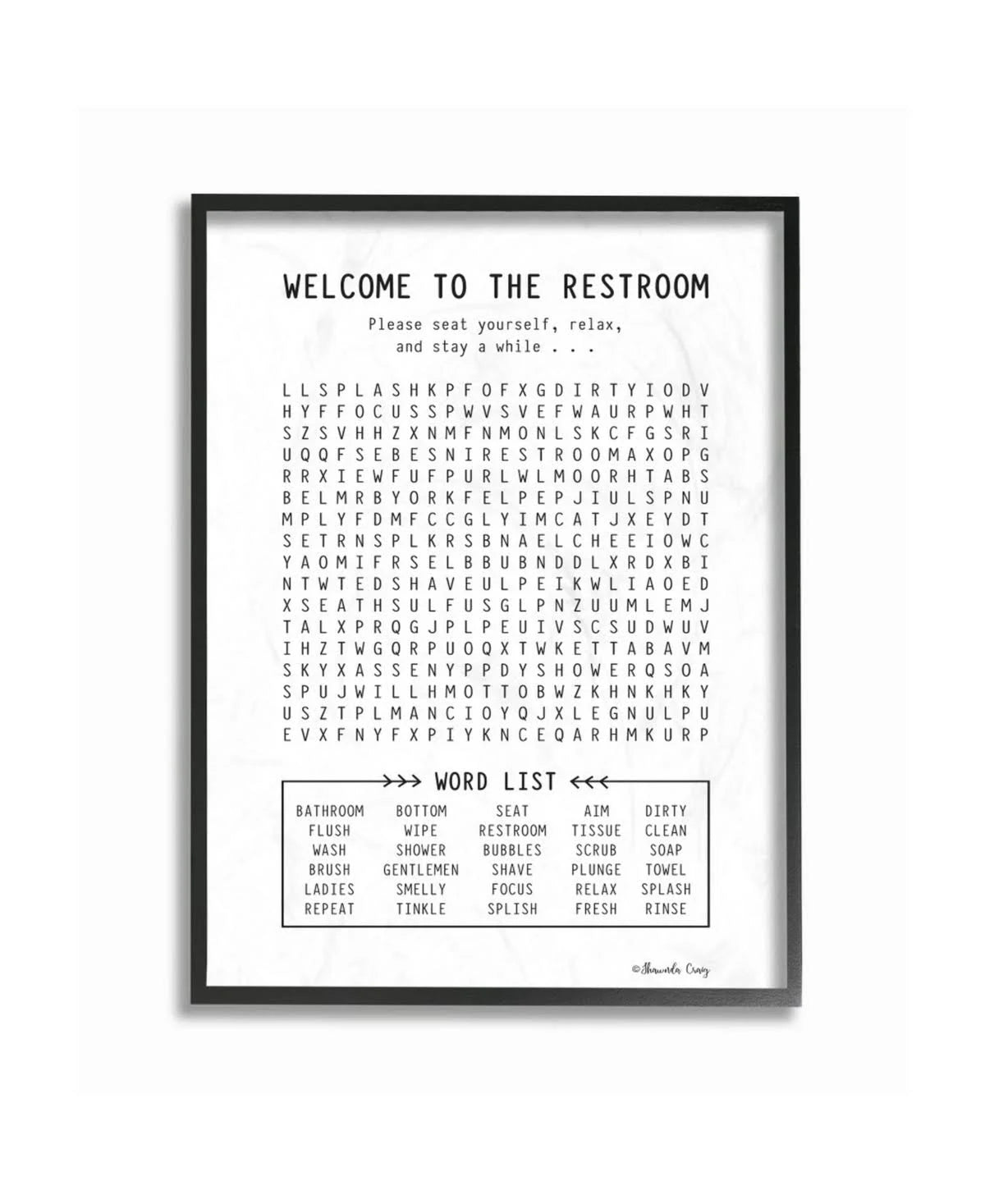 Black and White Restroom Crossword Puzzle Sign N299638