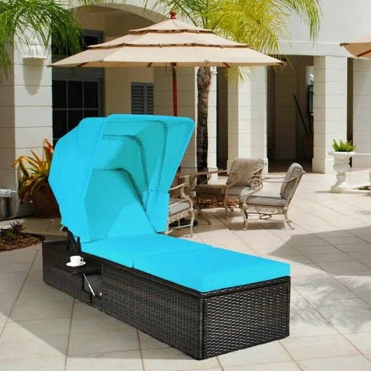Turquoise Folding Canopy Chaise Lounge Chair Y390093