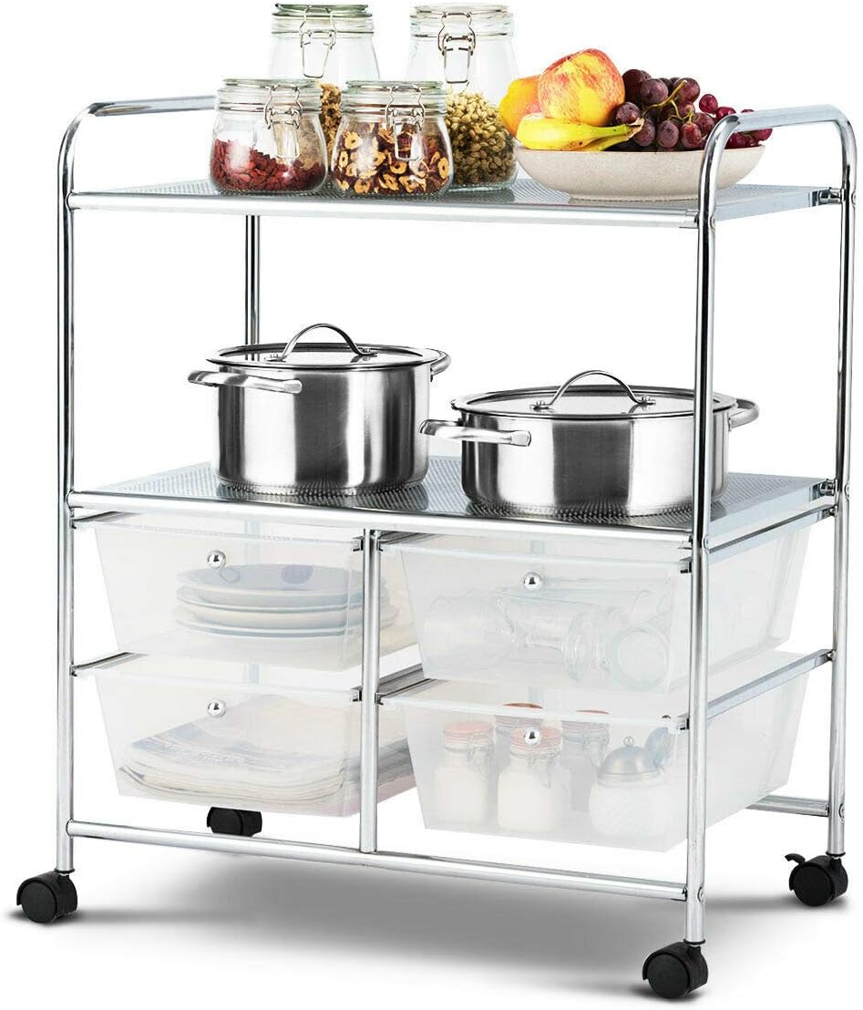 Blue & Green Rolling Storage Cart with 4 Drawers 2 Shelves M364672