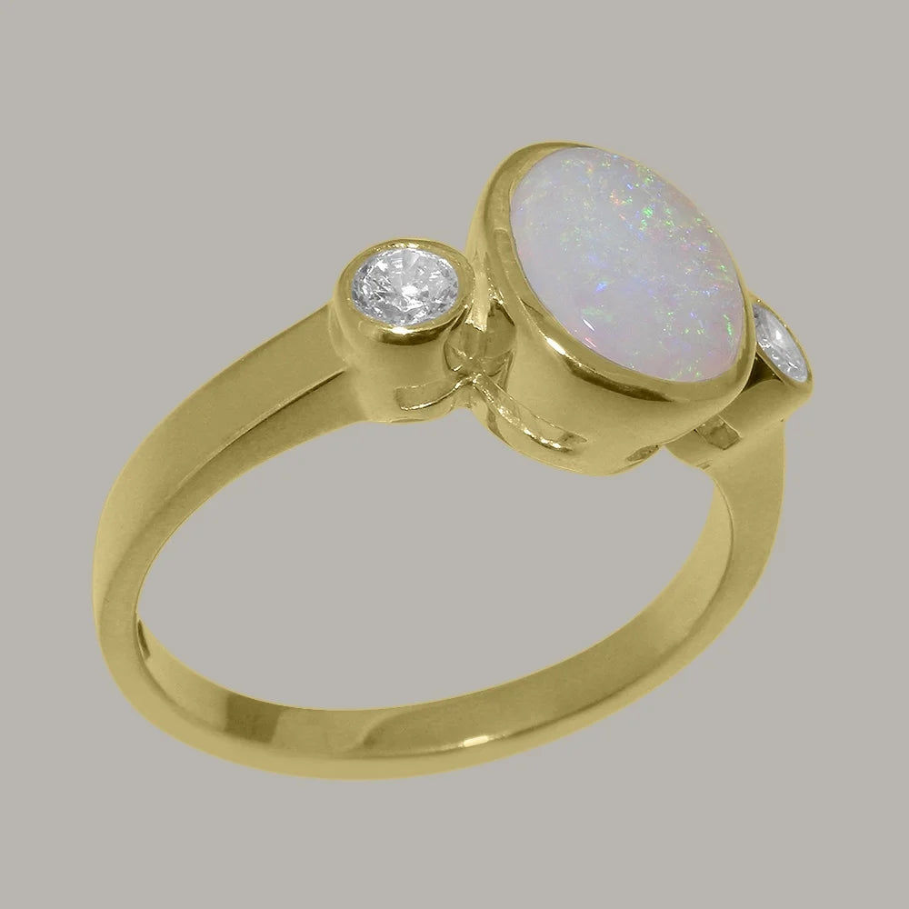 9k Yellow Gold Opal Diamond Engagement Ring F358