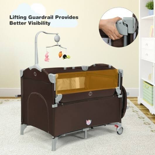 Beige Portable Baby Bassinet Crib Playard with Diaper Changer D833