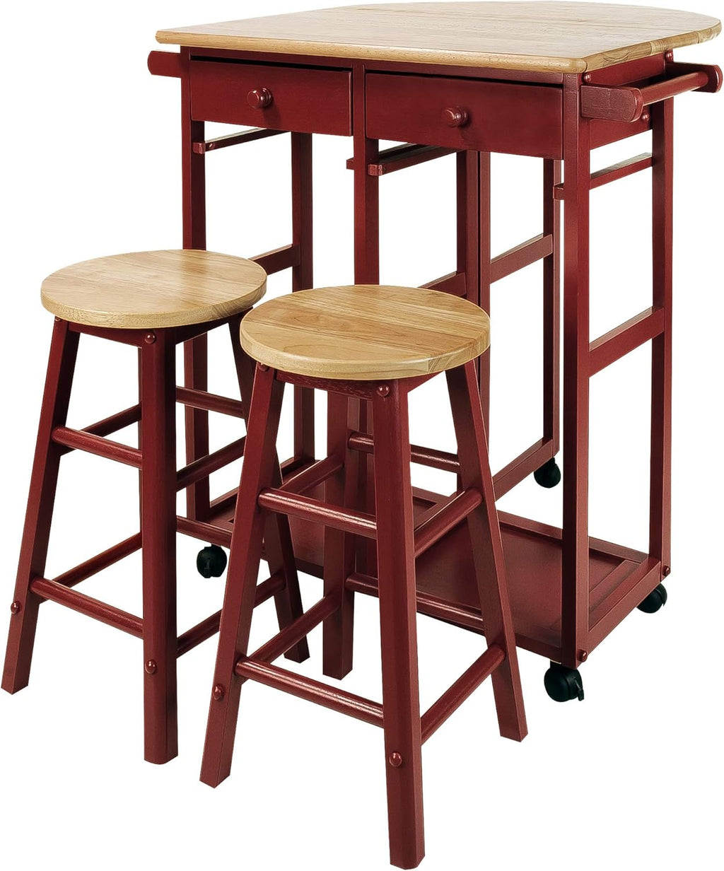 White Drop Leaf Breakfast Cart with 2 Stools S156