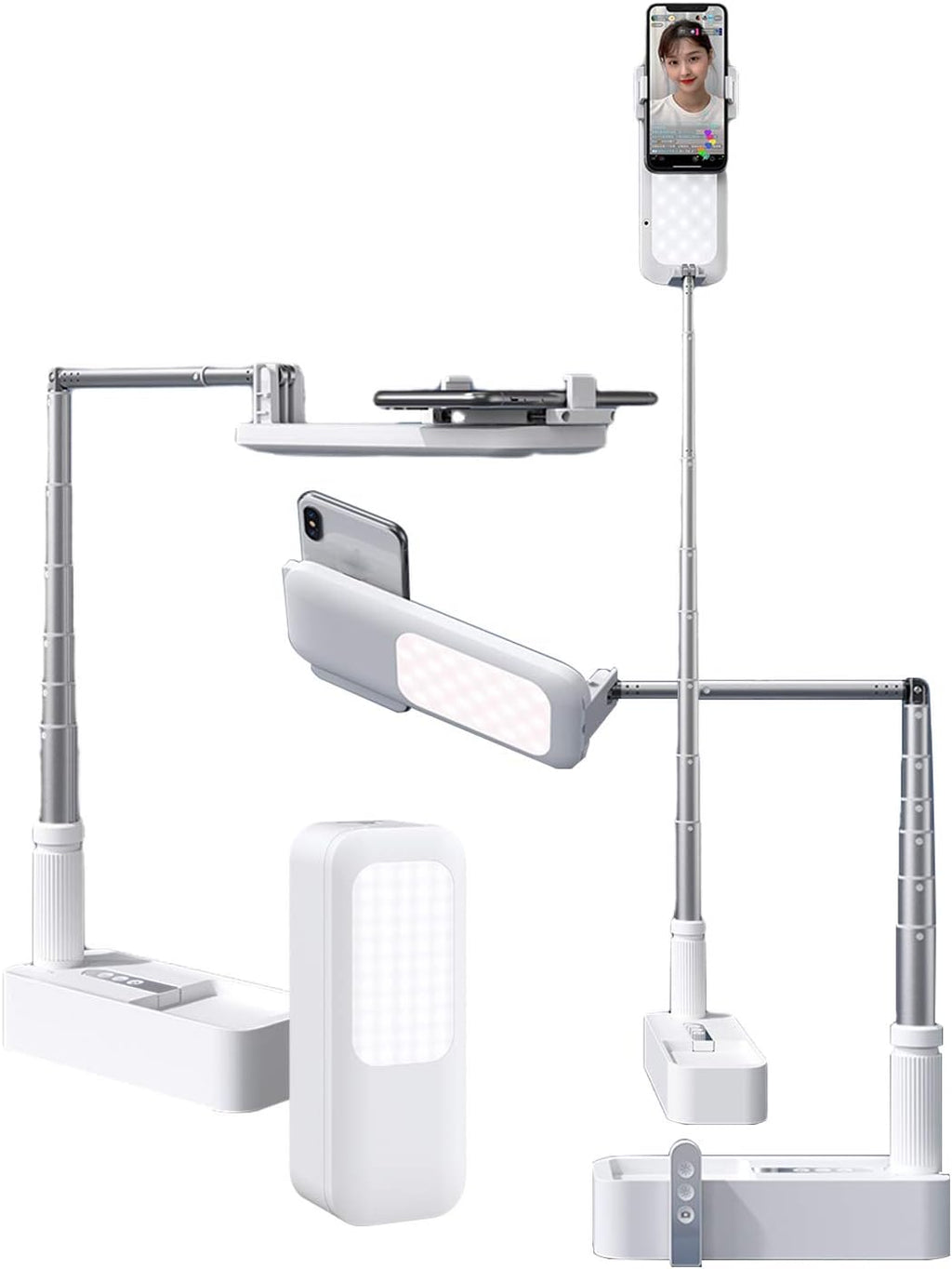 White Foldable Phone Holder with LED Light Stand and Remote, 51 inch, Pack of 2 W477