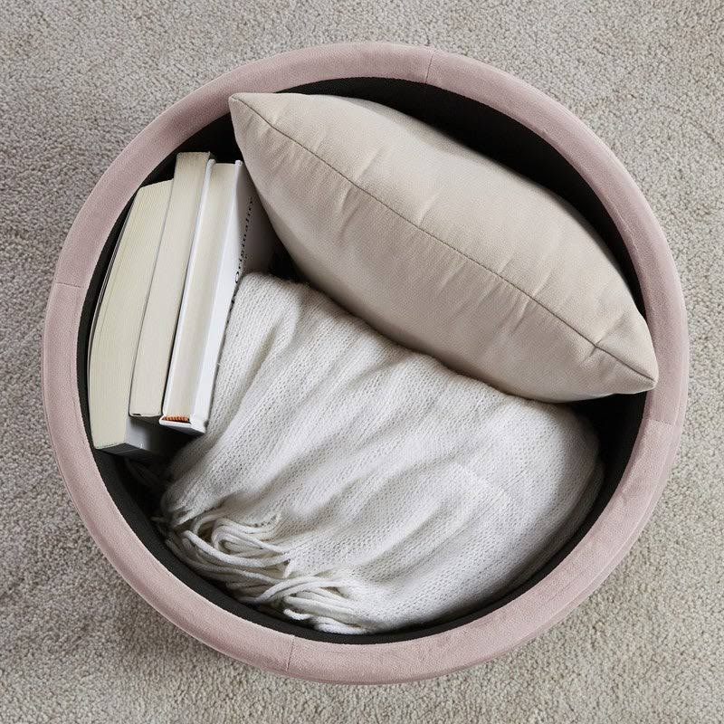 Silver Tufted Velvet Round Storage Ottoman P30694