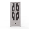Brown Oak Finish Storage Cabinet with Mesh Doors L773