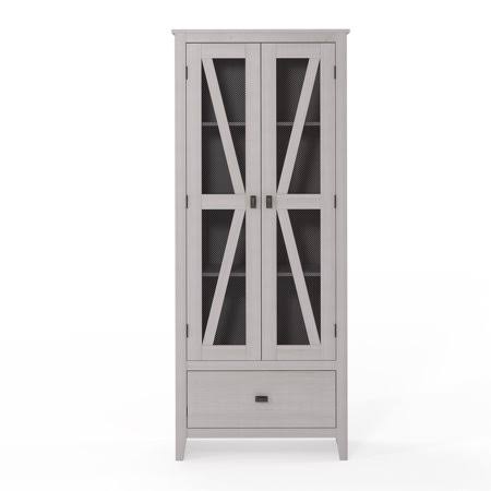 Brown Oak Finish Storage Cabinet with Mesh Doors L773