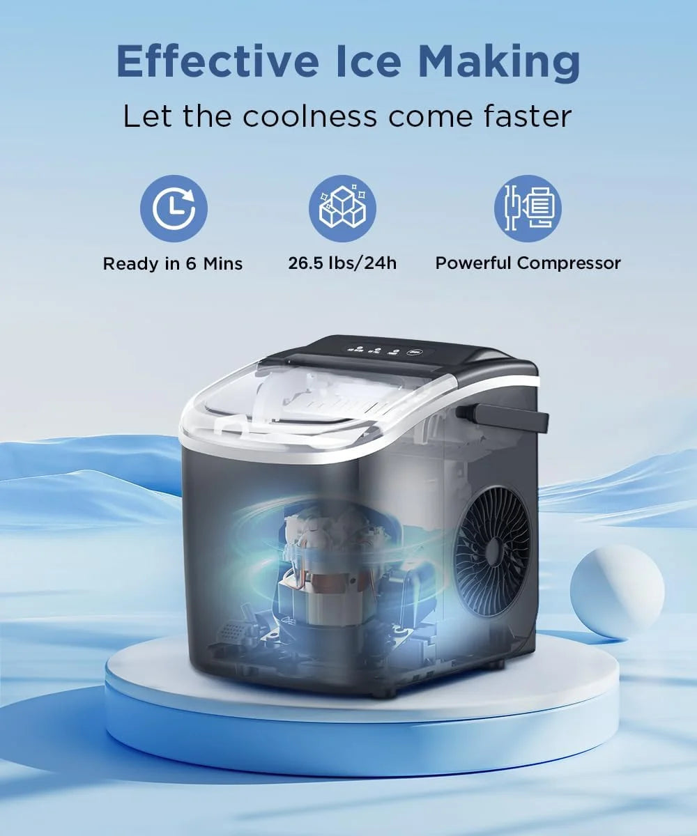 Countertop Ice Maker with Self-Cleaning, 26.5lbs/24Hrs, 9 Bullet Ice Cubes in 6 Mins, Ice Basket and Scoop I8964