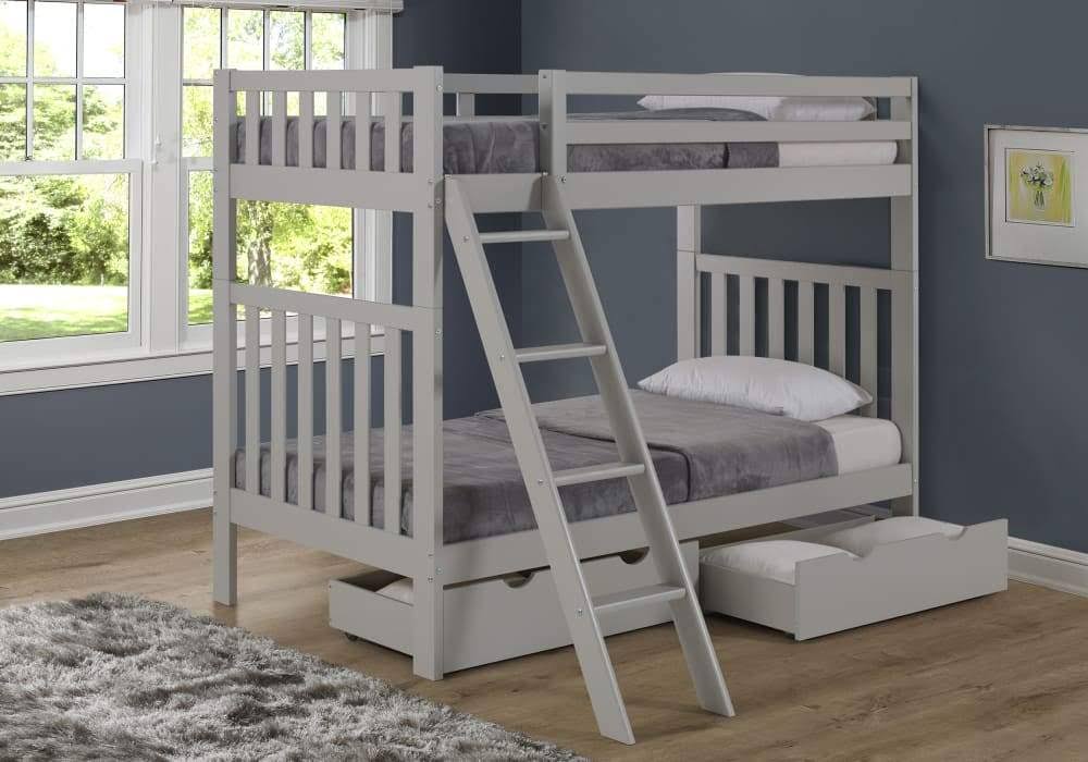 Twin Over Twin Bunk Bed with Storage Drawers, Dove Gray Q2029
