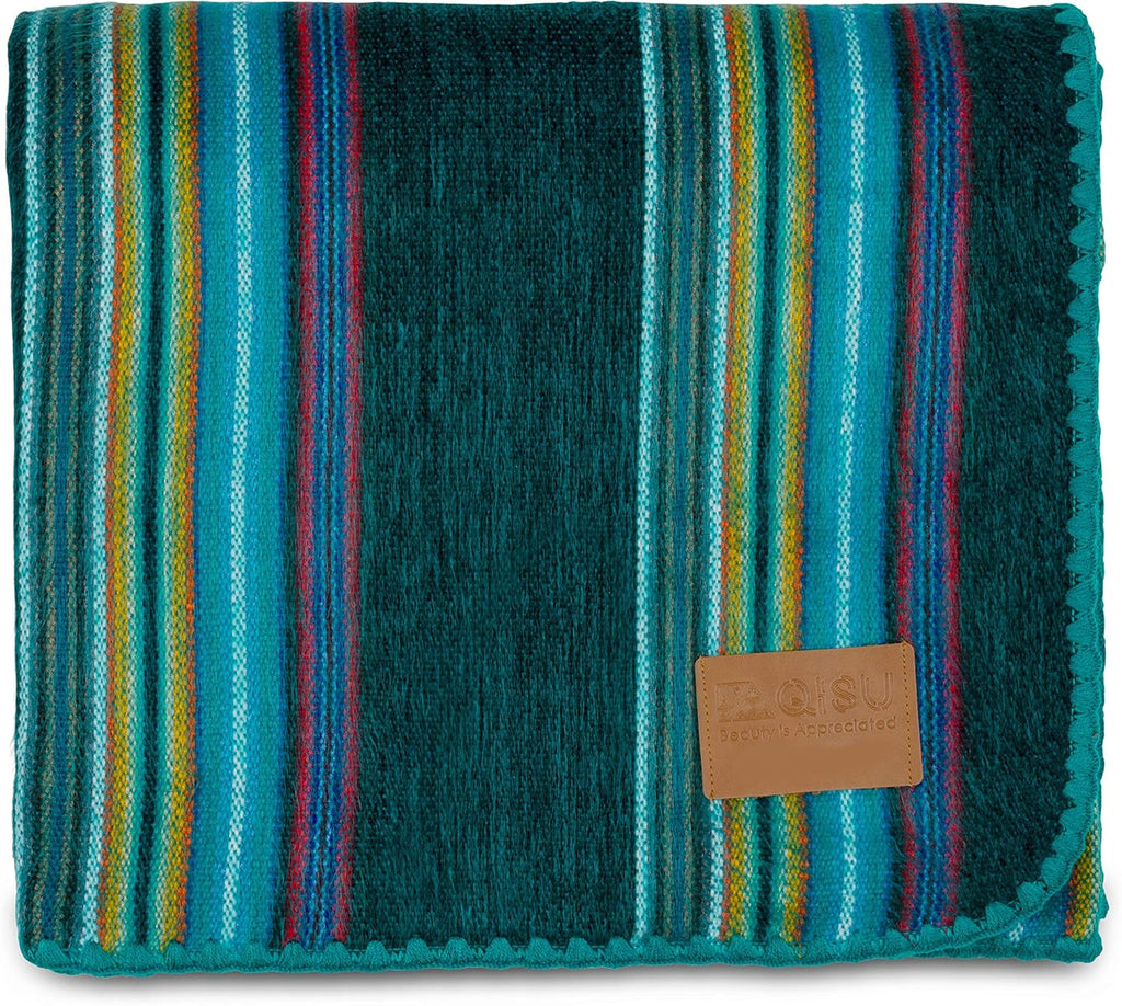 Alpaca Wool Blanket Throw, 85 x 65 inches, Deep Blue Splash V509331