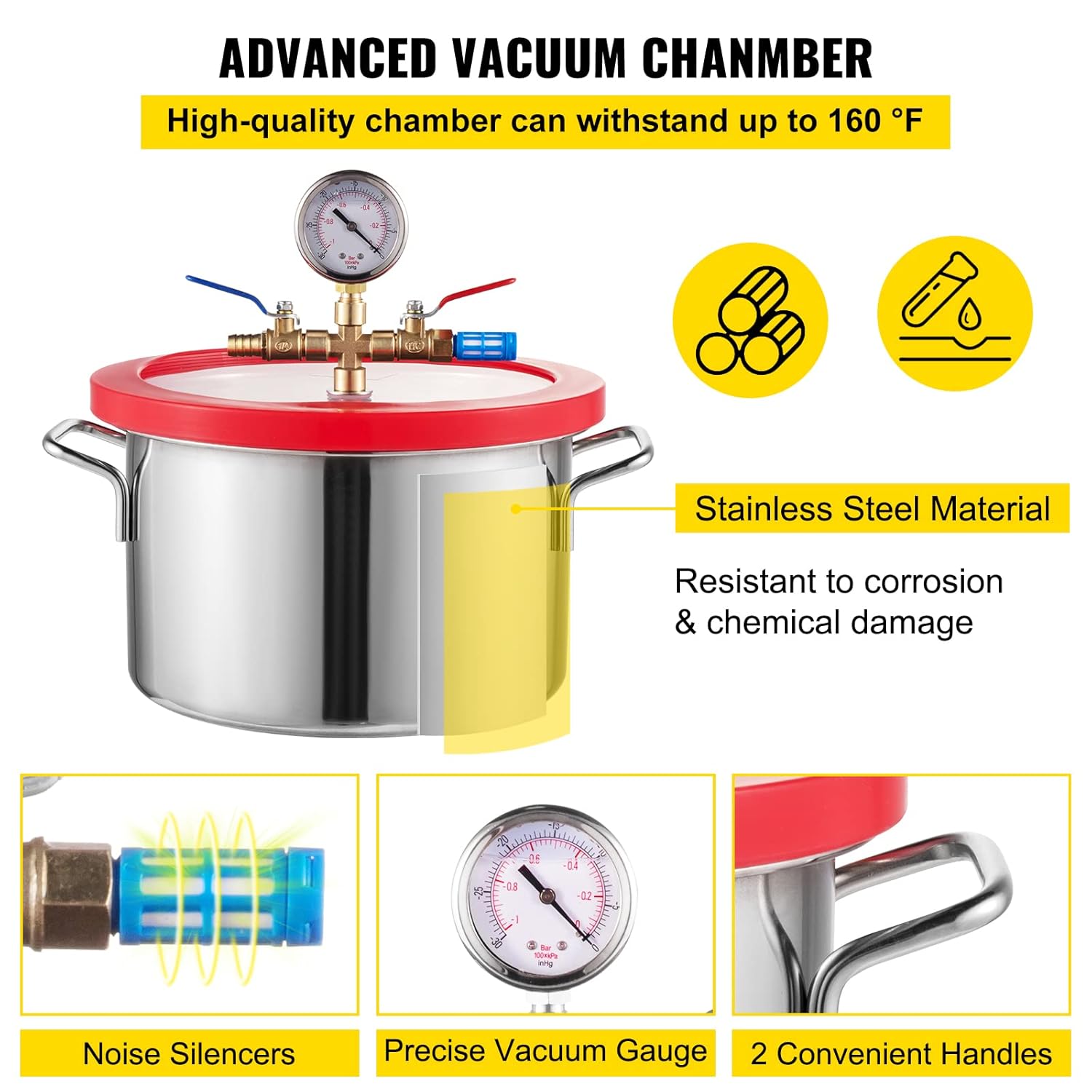 3CFM Single Stage 1/4HP Vacuum Pump with 1 Gallon Vacuum Degassing Chamber K88406