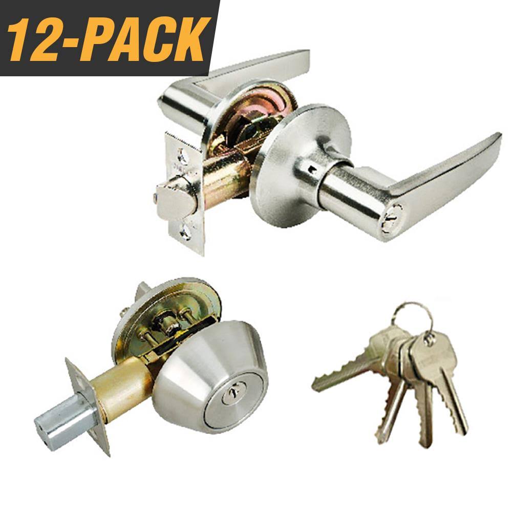 Stainless Steel Entry Door Lever Combo Lockset with Deadbolt and 4 Keys, Keyed Alike (12-Pack) D31080