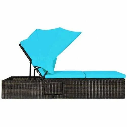Turquoise Folding Canopy Chaise Lounge Chair Y390093