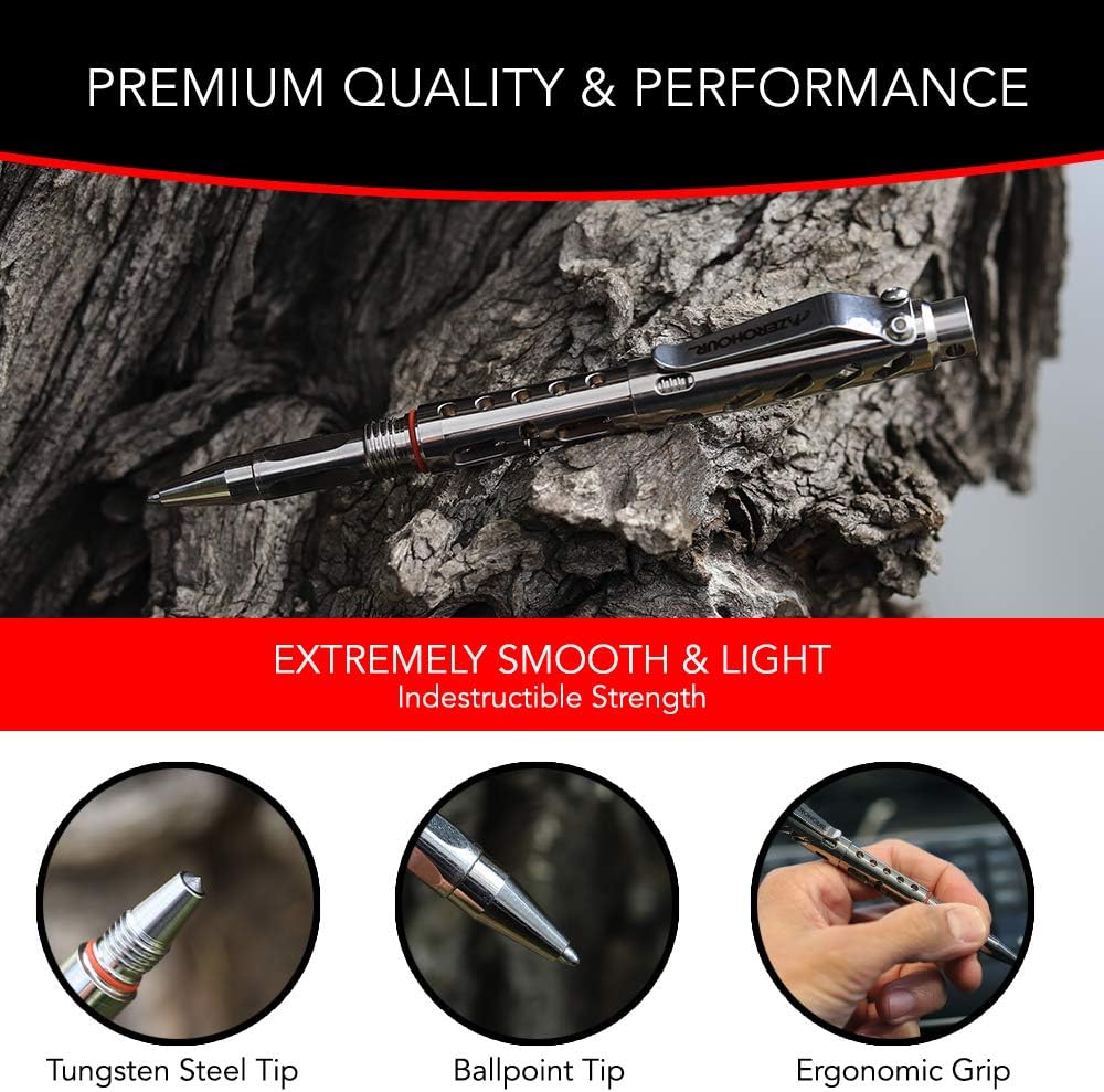 Titanium Tactical Pen with Tungsten Tip and Fisher Ink D614