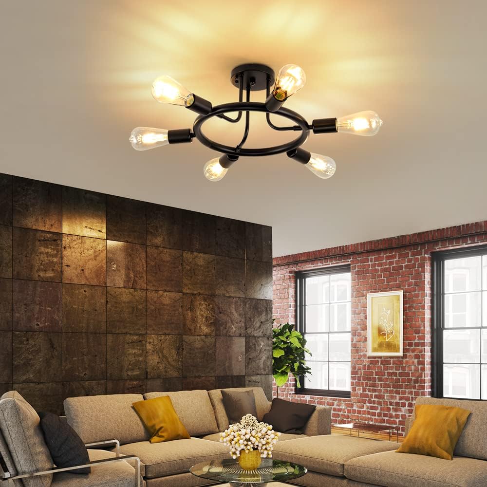 Black 6 Lights LED Semi Flush Mount Ceiling Light U52101