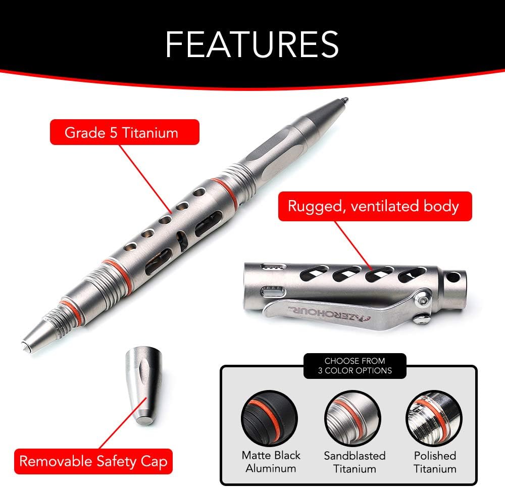 Titanium Tactical Pen with Tungsten Tip and Fisher Ink D614
