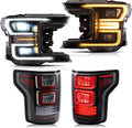 LED Projector Headlights and Clear Tail Lights with Red Turn Signal Lights for Ford F150 2018 2019 2020 V1373