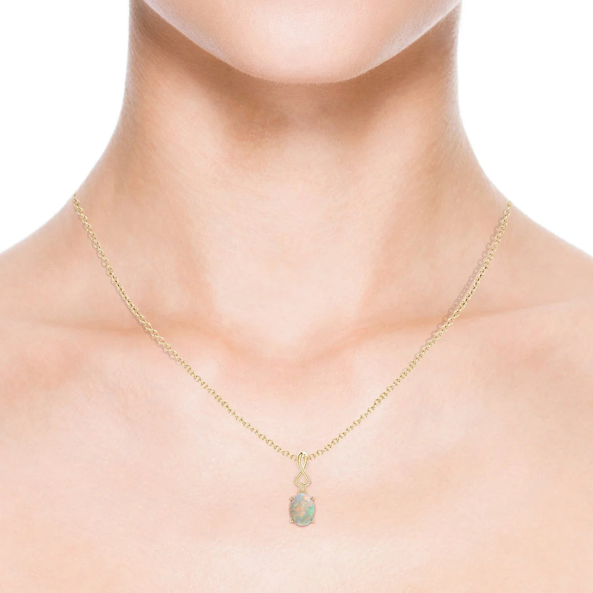 14K Yellow Gold Opal Pendant Necklace T5403