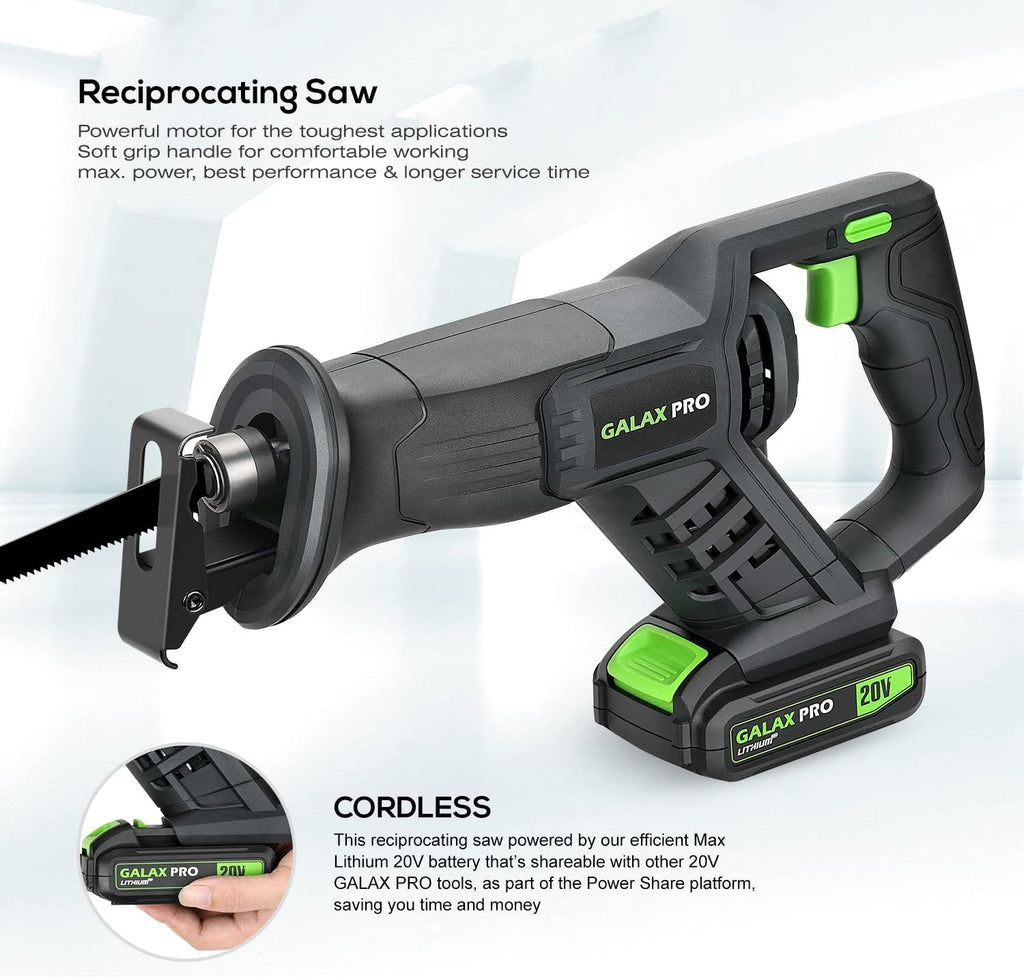 Cordless Reciprocating Saw with 20V 2.0Ah Battery, 6-inch Wood and Metal Saw Blades G9075