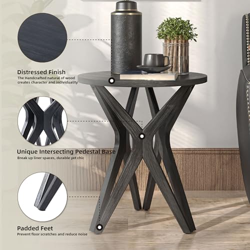 Distressed Ash Grey Round End Table Set of 2 U164927