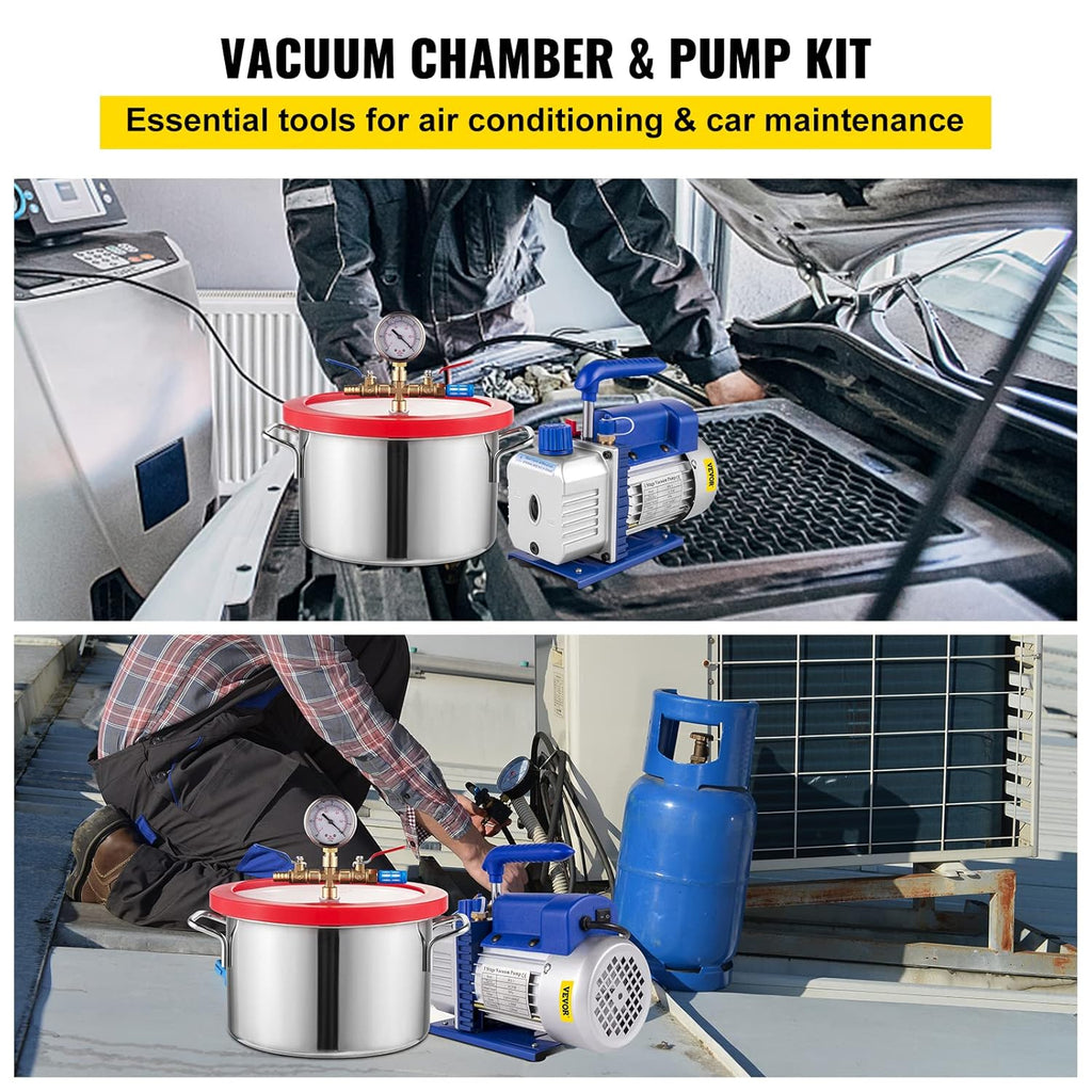 3CFM Single Stage 1/4HP Vacuum Pump with 1 Gallon Vacuum Degassing Chamber K88406