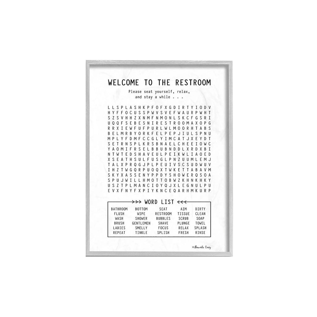 Black and White Restroom Crossword Puzzle Sign N299638