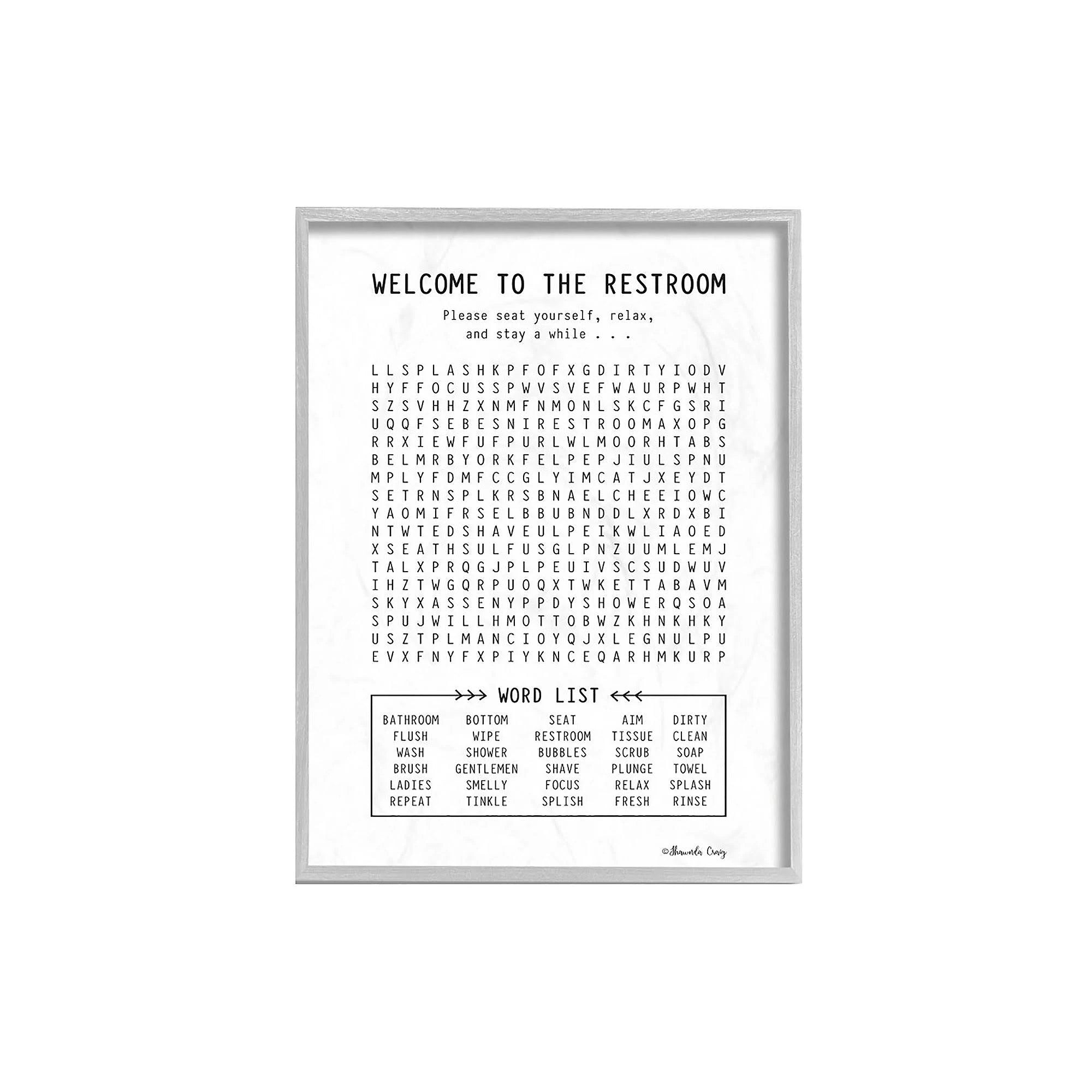 Black and White Restroom Crossword Puzzle Sign N299638