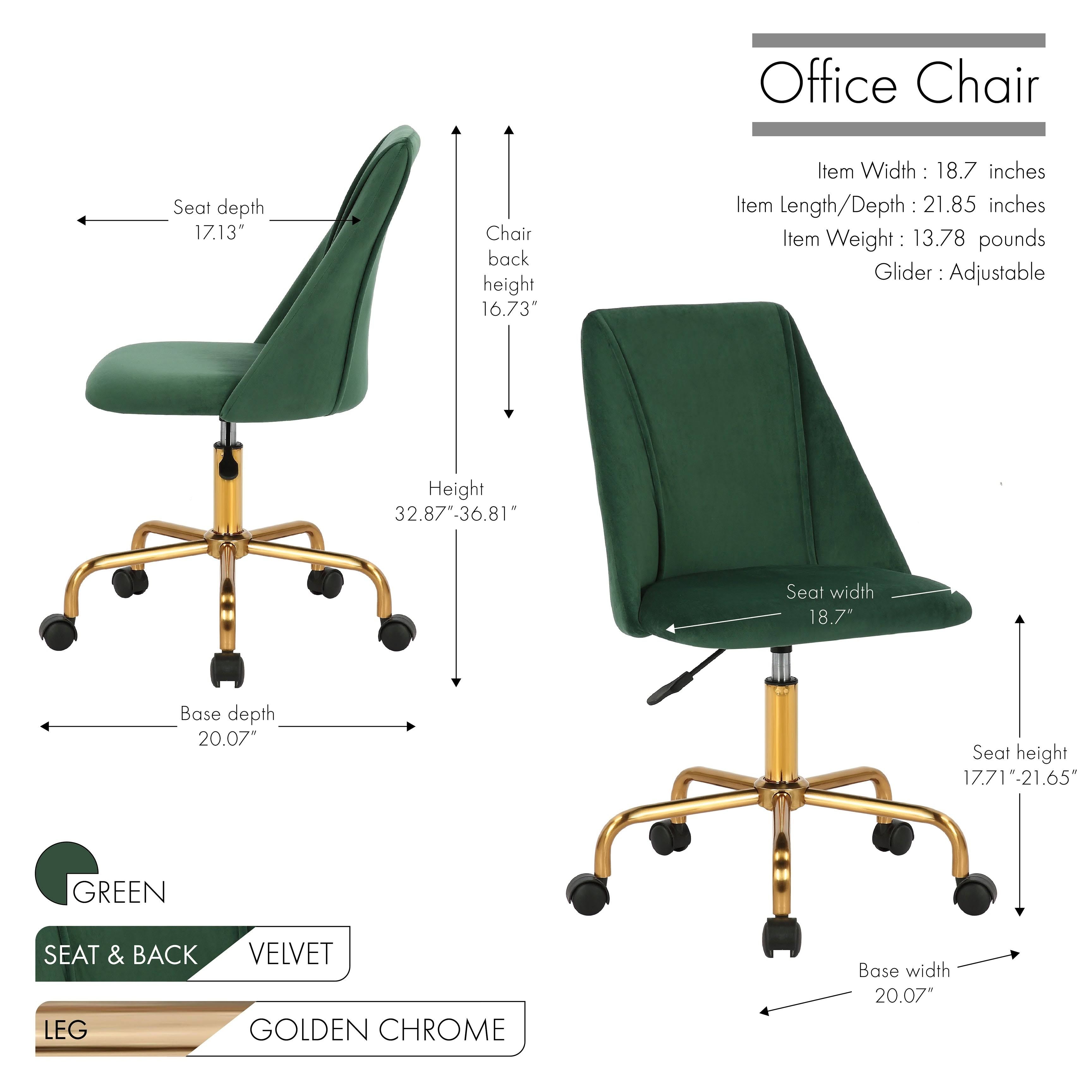 Aqua Velvet Armless Office Chair with Gold Metal Legs Z3768