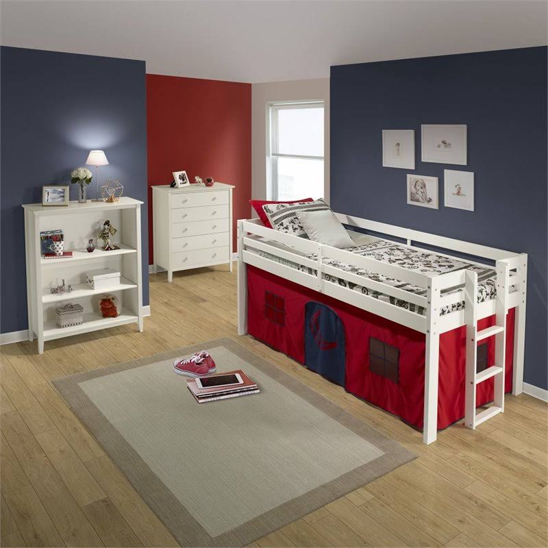 White Twin Junior Loft Bed with Playhouse Tent K137301